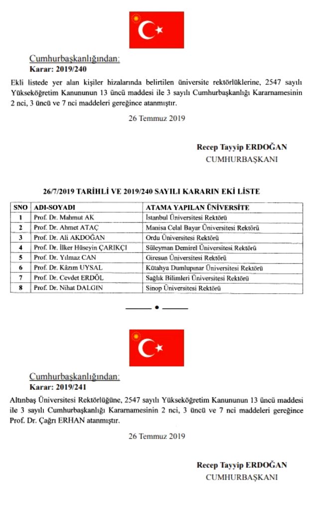 Cumhurbaşkanı Erdoğan imzayı attı, 11 üniversitenin rektörü belli oldu