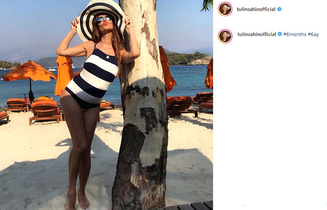 6 aylık hamile olan Tülin Şahin, mayolu fotoğrafını paylaştı