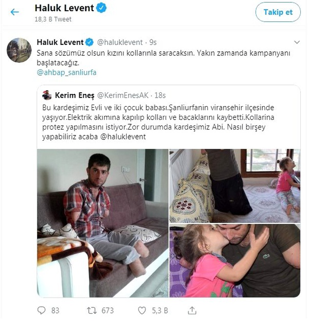 Ünlü sanatçı Haluk Levent kollarını ve bacaklarını kaybeden baba için kampanya başlatacak