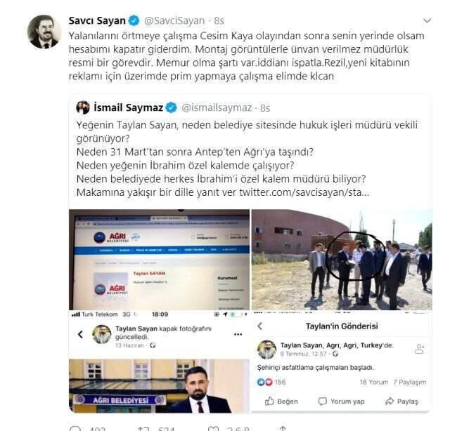 Ağrı Belediye Başkanı Sayan'a yapılan 