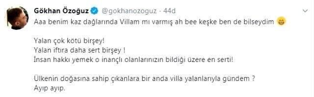 Gökhan Özoğuz, Kaz Dağları'nda evi olduğu yönündeki iddiaları yalanladı