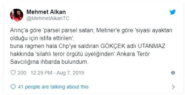 Melih Gökçek hakkında silahlı terör örgütü üyeliğinden suç duyurusu