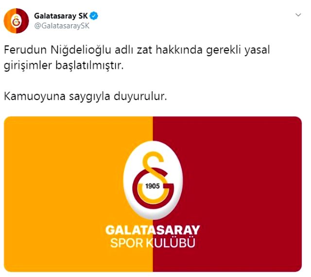 Galatasaray, Feridun Niğdelioğlu hakkında suç duyurusunda bulundu!