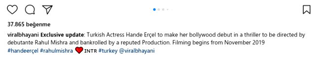 Güzel oyuncu Hande Erçel, Bollywood filminde rol alacak