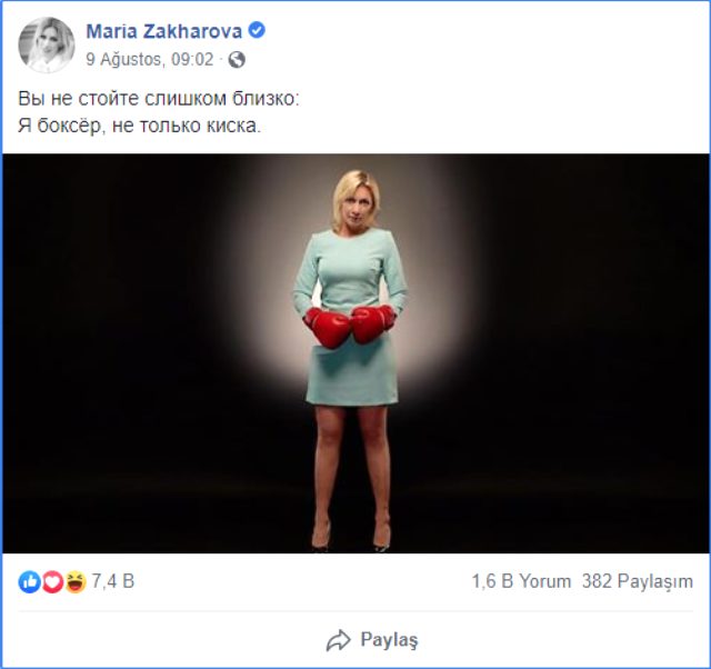 Boks eldiveni giyen Zaharova: Sadece bir kedicik değil bir boksörüm de