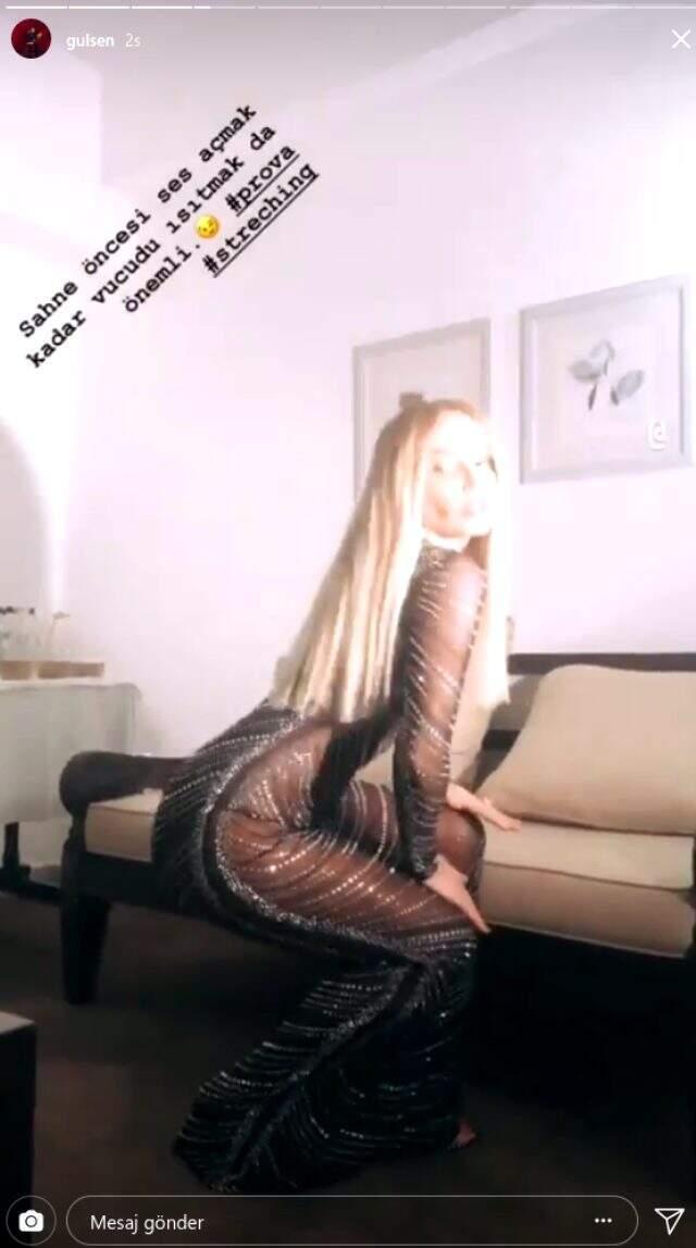 Gülşen, bikini üzerine giydiği transparan sahne kıyafetiyle ısınma hareketleri yaptı