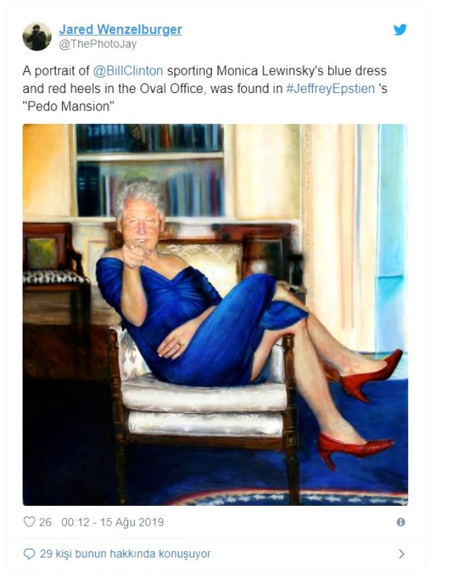 Fuhuş ağı kuran ABD'li milyarder Epstein'in evinde kadın elbiseli Bill Clinton tablosu bulundu