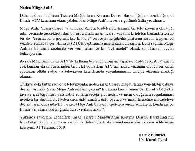 RTÜK üyesi Bildirici'den Müge Anlı'nın rol aldığı 