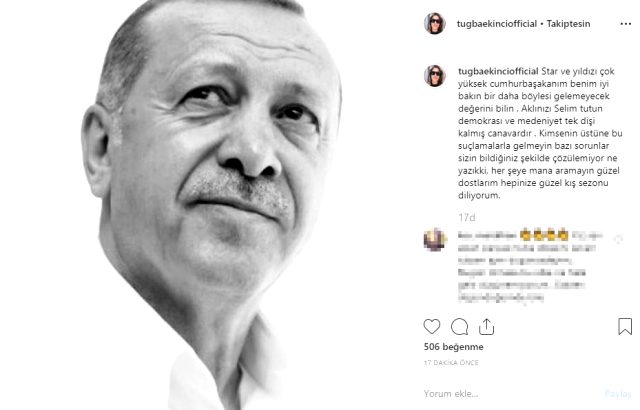 Şarkıcı Tuğba Ekinci, Recep Tayyip Erdoğan'a övgüler yağdırdı