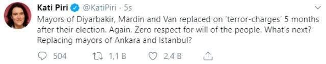 AP Türkiye Raportörü Piri'den HDP'li belediyelere kayyum atanmasına sert tepki