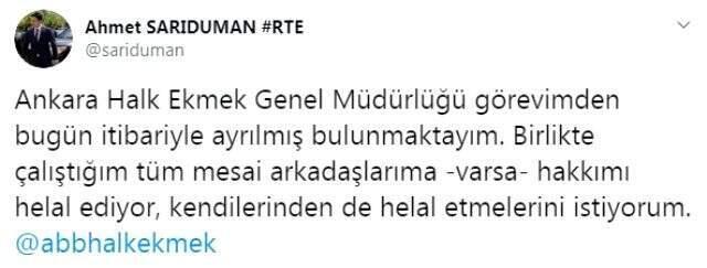 Ankara Halk Ekmek Müdürü Ahmet Sarıduman istifa etti