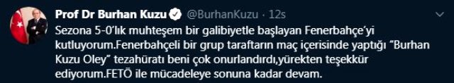 Burhan Kuzu'dan Fenerbahçe taraftarına teşekkür