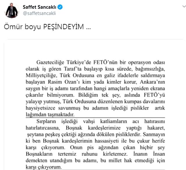 MHP Milletvekili Saffet Sancaklı'dan Rasim Ozan'a: Ömür boyu peşindeyim