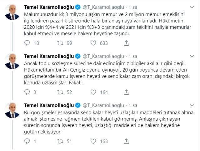 Karamollaoğlu'ndan memurların maaş zammı sürecine tepki: Hükümet Ali Cengiz oyunu oynuyor