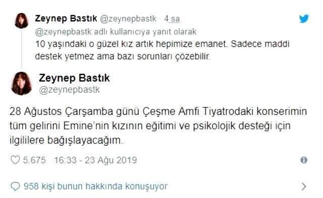 Emine Bulut'un kızı için konser verecek olan Zeynep Bastık'a ünlü isimlerden destek geldi