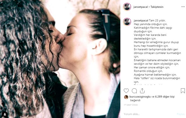 Ünlü oyuncu Janset Paçal, sevgilisiyle 23'üncü yılını dudak dudağa verdiği pozla kutladı