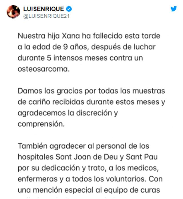Teknik Direktör Luis Enrique, 9 yaşındaki kızını kanserden kaybetti