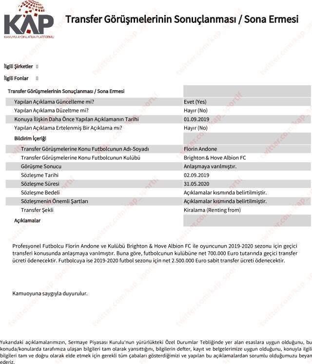 Galatasaray Andone'yi resmen açıkladı