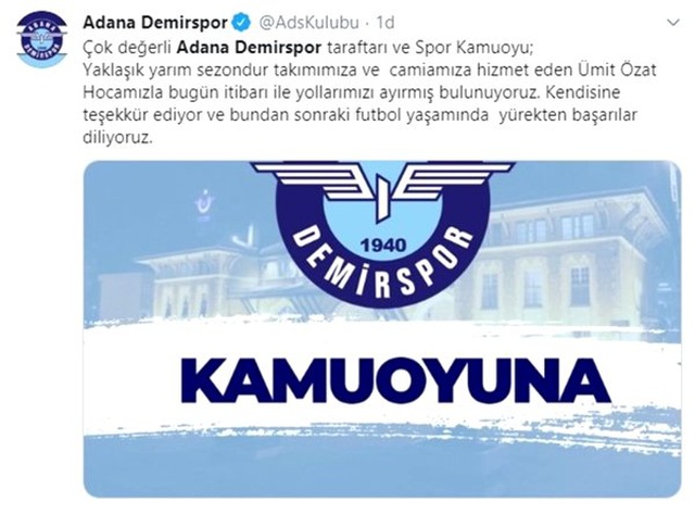 Adana Demirspor'da Ümit Özat ile yollar ayrıldı