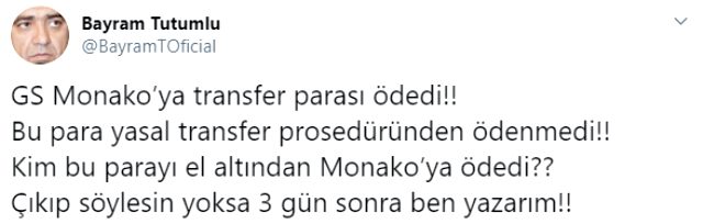 Bayram Tutumlu'dan flaş iddia: Galatasaray, Monaco'ya el altından para verdi
