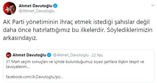 Ahmet Davutoğlu ihraç kararına ilk yorumunu Twitter'dan yaptı