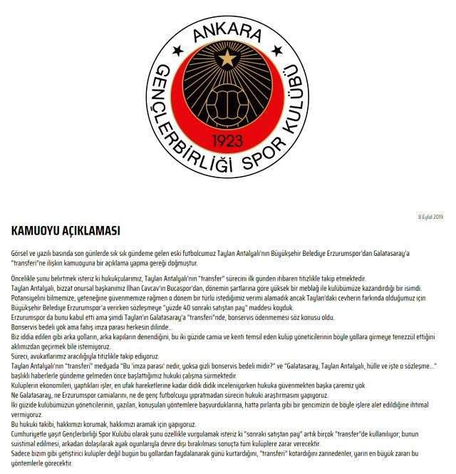 Gençlerbirliği, Galatasaray'ın Taylan Antalyalı transferi için hukuki girişimlere başladı! Gençlerbirliği, Galatasaray'ın Taylan Antalyalı transferi için hukuki girişimlere başladı!