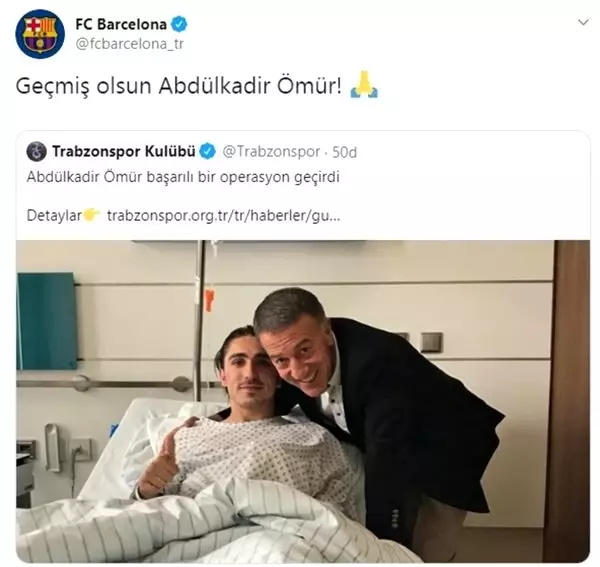 Barcelona'dan Abdülkadir Ömür'e geçmiş olsun mesajı