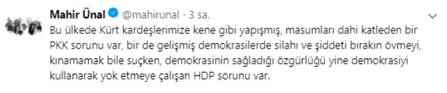 AK Partili <a class='keyword-sd' href='/mahir-unal/' title='Mahir Ünal'>Mahir Ünal</a>'dan 'Savaş da olacak çatışmalar da' diyen HDP'li Güven'e tepki: Demokrasiyi kullanarak demokrasiyi yok etmeye çalışan HDP var