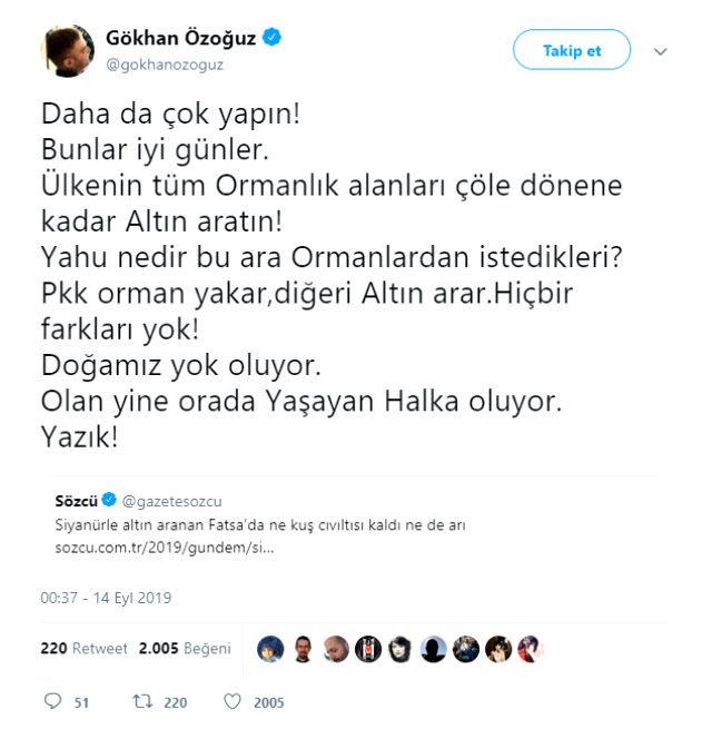 Gökhan Özoğuz'dan tartışma yaratan çıkış: PKK orman yakar, diğeri altın arar; hiçbir farkları yok!