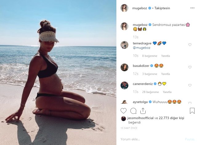 6 aylık hamile olan oyuncu Müge Boz, siyah bikinisiyle poz verdi