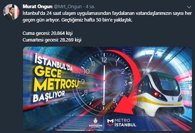 İBB Sözcüsü açıkladı: İstanbul'da gece metrosundan 50 bin kişi faydalandı