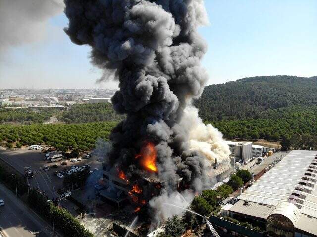 Tuzla'da polyester fabrikası yandı, yangın kısmen kontrol altına alındı