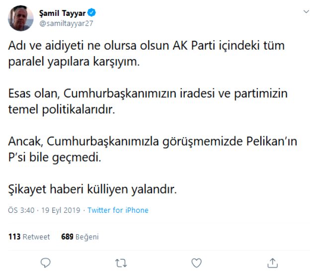 Erdoğan'la görüşen Şamil Tayyar'dan açıklama: Pelikan'ın P'si bile geçmedi