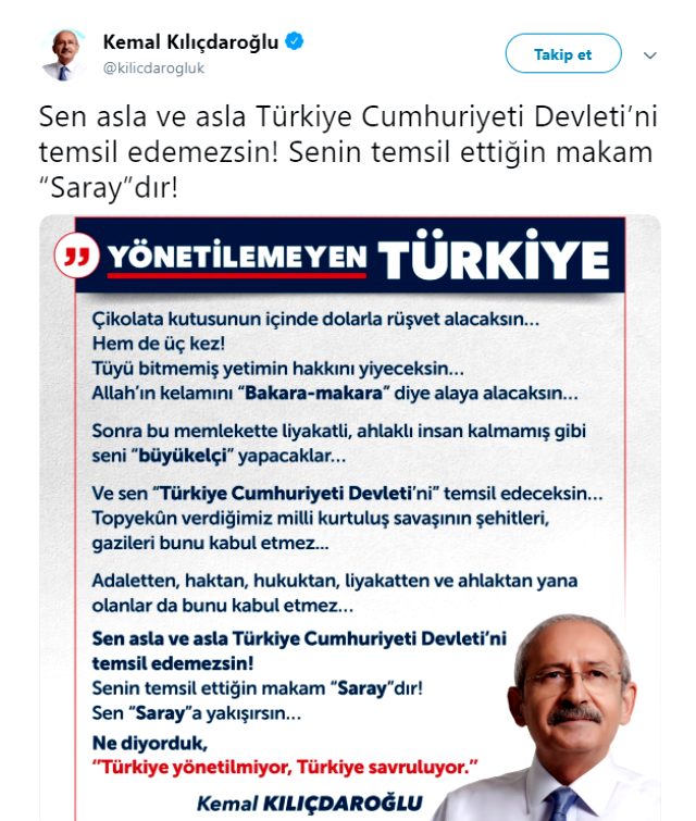 Kılıçdaroğlu'ndan Egemen Bağış tepkisi: Sen asla ve asla Türkiye Cumhuriyeti Devleti'ni temsil edemezsin