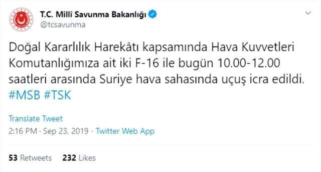 Son dakika! MSB duyurdu: TSK'ya ait F-16'lar Suriye hava sahasında uçtu <a class='keyword-sd' href='/tsk/' title='TSK'>TSK</a>'ya ait F-16'lar Suriye hava sahasında uçtu
