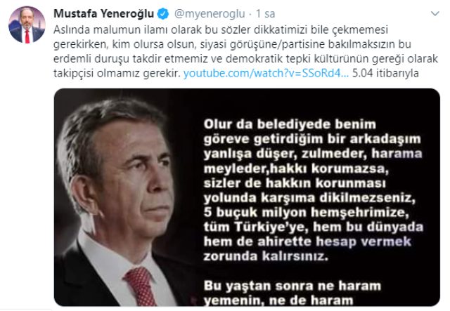AK Partili Mustafa Yeneroğlu'ndan Mansur Yavaş'a destek