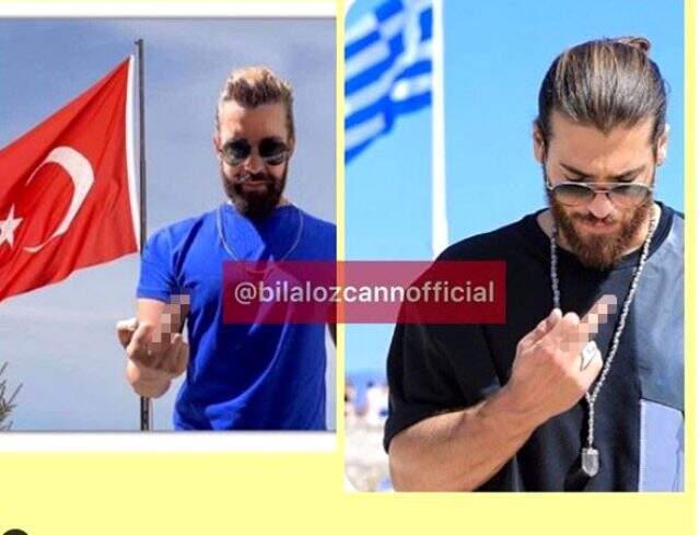 Oyuncu Can Yaman, Yunan bayrağının önünde orta parmak hareketi yaptı Oyuncu Can Yaman, Yunan bayrağının önünde orta parmak hareketi yaptı