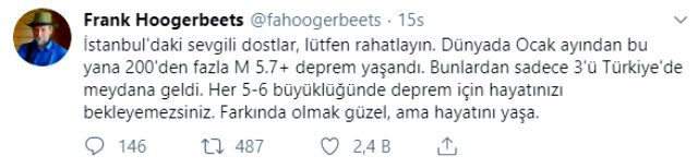 Ünlü deprem kahini Hoogerbeets'ten yeni Türkçe tweet: İstanbul'daki dostlar lütfen rahatlayın
