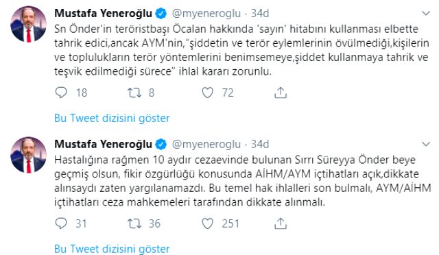 AYM'nin Sırrı Süreyya ile ilgili verdiği hak ihlali karına AK Partili Mustafa Yeneroğlu'ndan destek