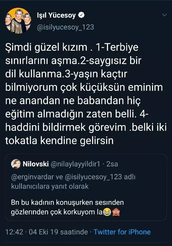 Işıl Yücesoy'dan kendisini eleştiren sosyal medya kullanıcısına sert yanıt