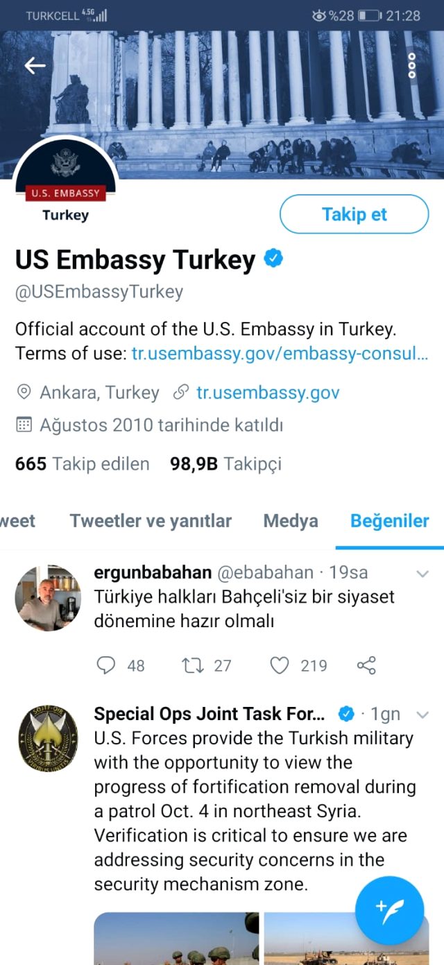 ABD Büyükelçiliği, FETÖ firarisi Ergun Babahan'ın Bahçeli tweetini beğendi
