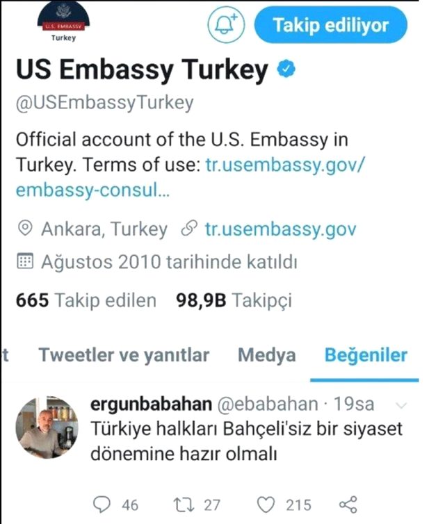 Amerikan Büyükelçiliği skandal Bahçeli tweeti sonrası özür diledi