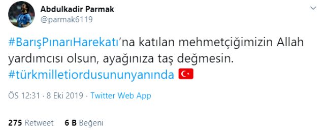 Abdülkadir Parmak'tan Barış Pınarı Harekatı'na destek!