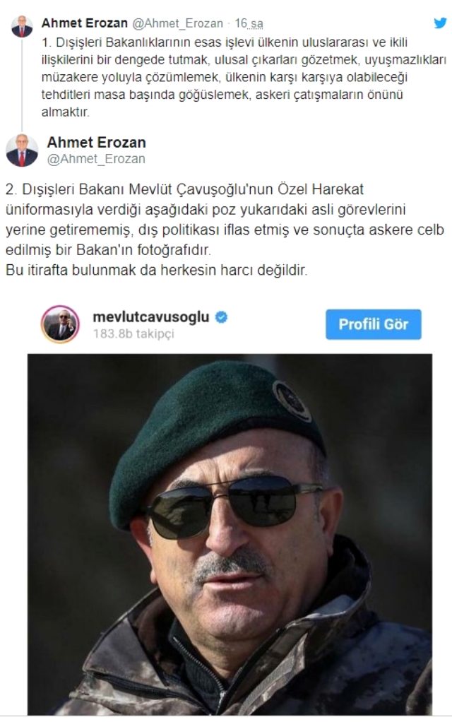 Çavuşoğlu'nun özel harekat üniformalı pozu, Akşener'in yardımcısını rahatsız etti