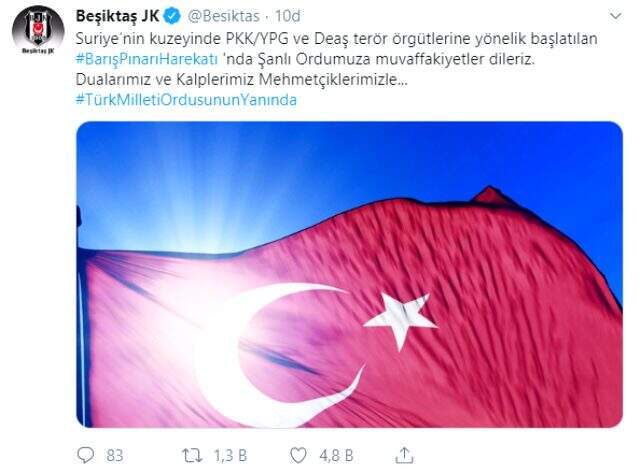 Futbol camiasından Barış Pınarı Harekatı'na destek!