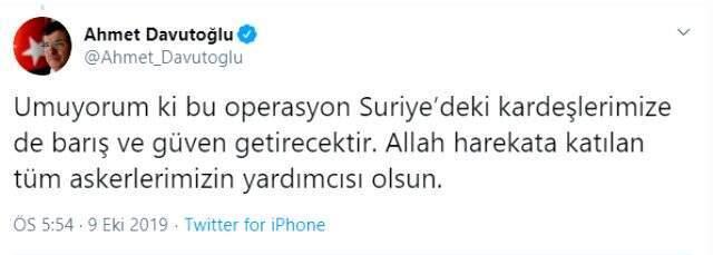 Gül ve Davutoğlu'ndan Barış Pınarı Harekatı ile ilgili ilk sözler