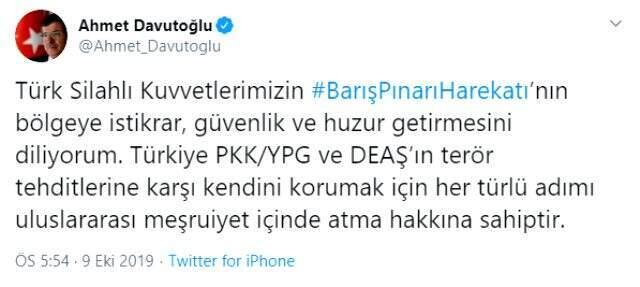 Gül ve Davutoğlu'ndan Barış Pınarı Harekatı ile ilgili ilk sözler