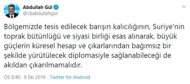 Gül ve Davutoğlu'ndan Barış Pınarı Harekatı ile ilgili ilk sözler