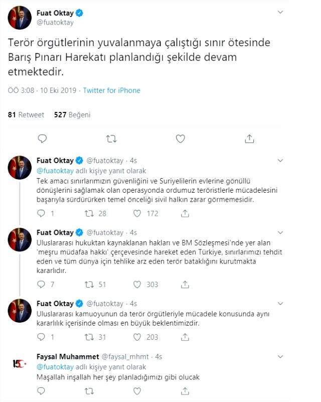 Cumhurbaşkanı Yardımcısı Fuat Oktay: Harekat planlandığı şekilde devam etmektedir Cumhurbaşkanı Yardımcısı Fuat Oktay: Harekat planlandığı şekilde devam etmektedir