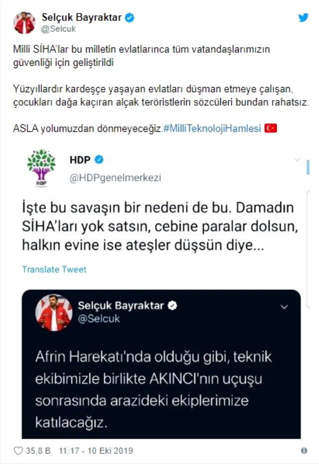 Selçuk Bayraktar'dan HDP'ye SİHA tepkisi: Terörist sözcüleri rahatsız oldu